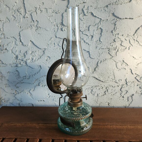 Antique Austrian Ditmar Kerosene Lamp with Clear Glass & Mirror Reflector c 1900 - Picture 2 of 10